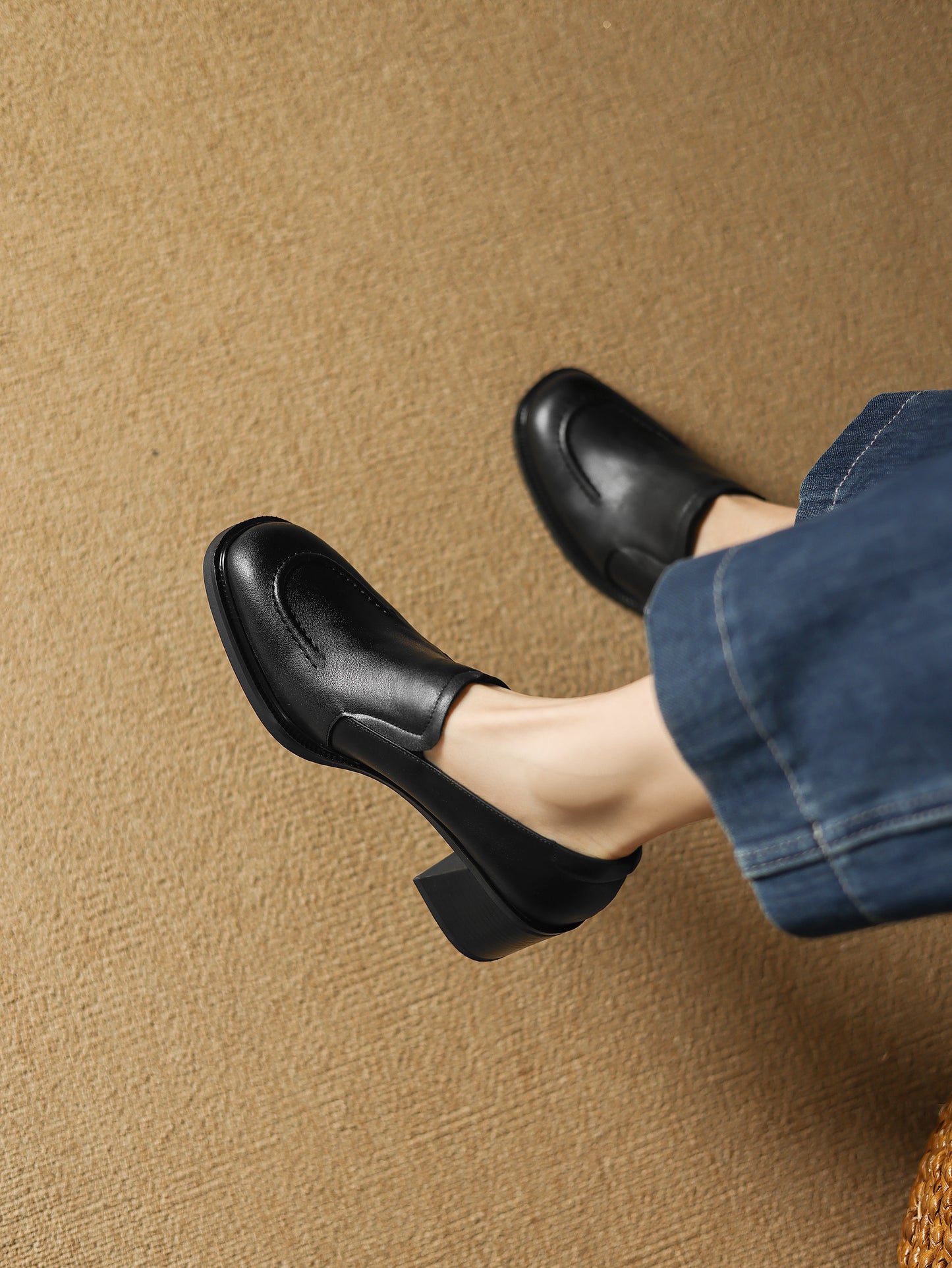 TinaCus Handmade Women's Genuine Leather Closed Toe Slip-on mid Block Heel Business Loafer Shoes