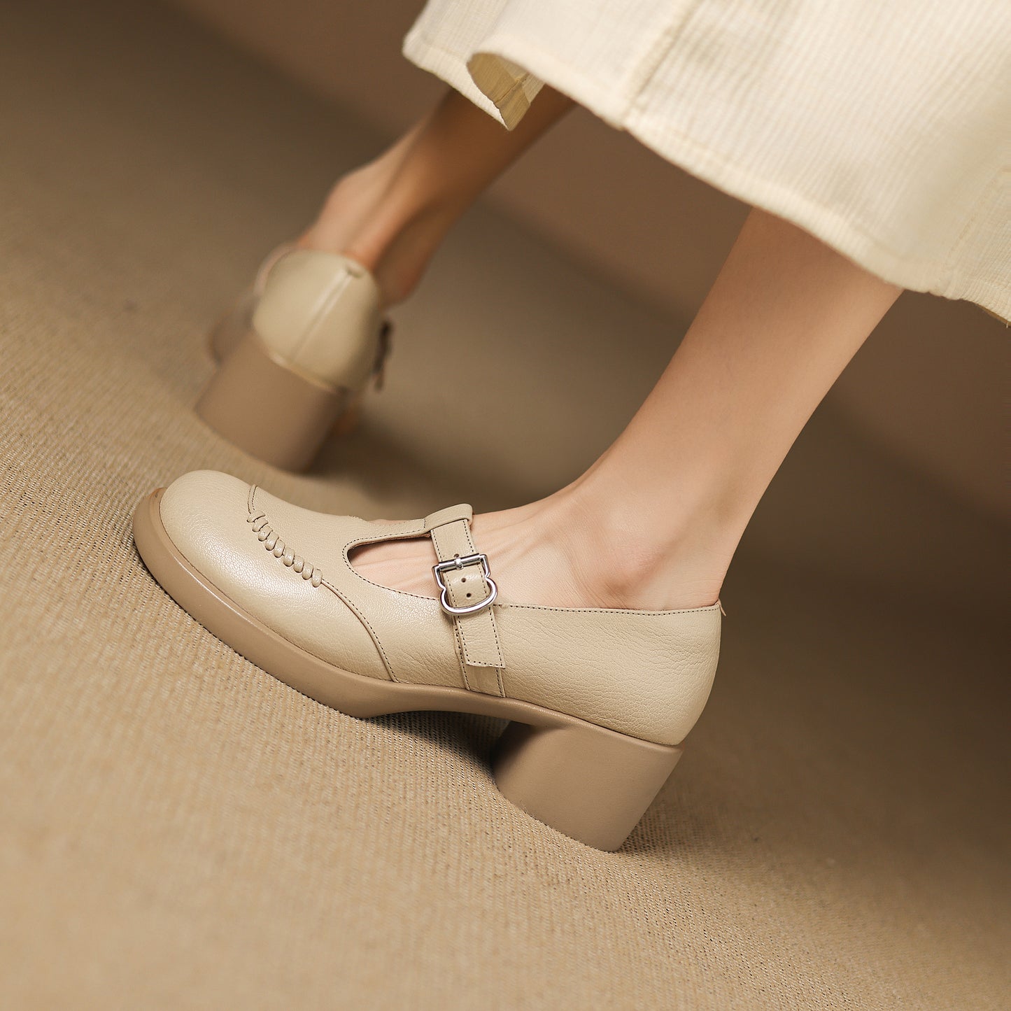 TinaCus Handmade Women's Genuine Leather Round Toe T-Strap Buckle Platform Casual Mary Jane Shoes