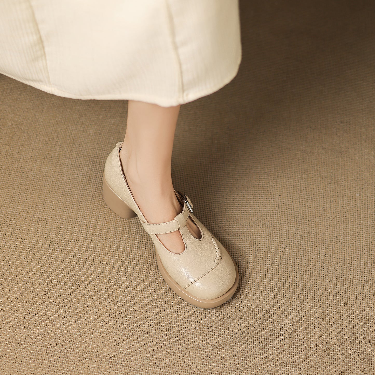 TinaCus Handmade Women's Genuine Leather Round Toe T-Strap Buckle Platform Casual Mary Jane Shoes