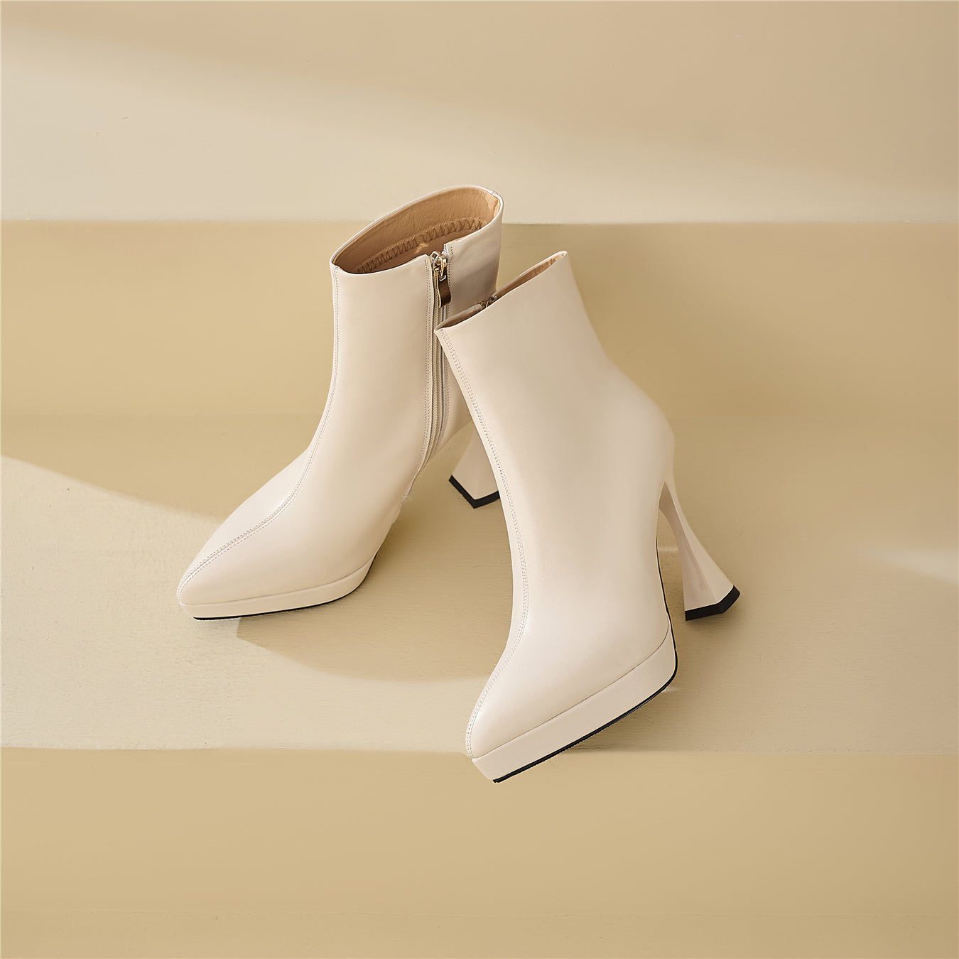 TinaCus Damen-Stiefeletten aus echtem Leder, Plateau, handgefertigt, hoher Absatz, seitlicher Reißverschluss