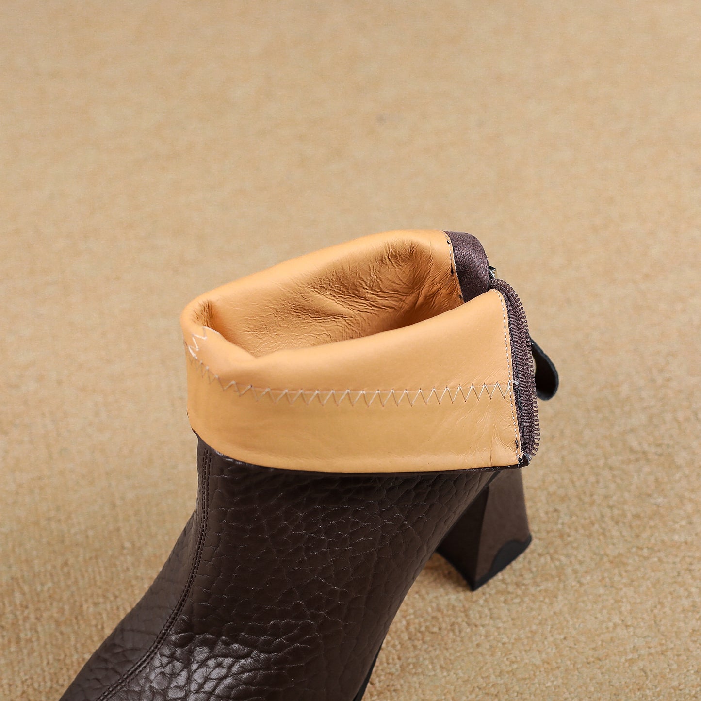 TinaCus Genuine Leather Women's Cap Toe Chic Ankle Boots Handmade High Heels with Back Zipper