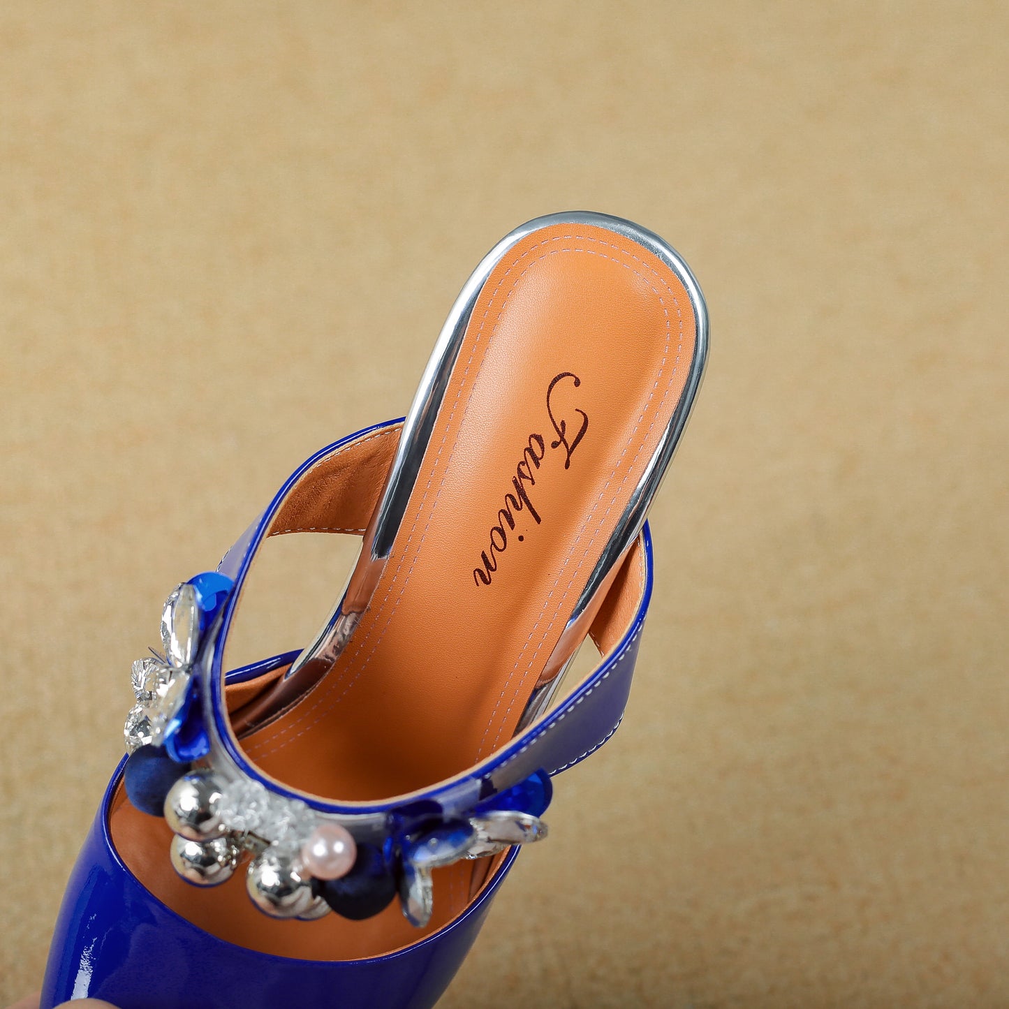 TinaCus Pointed Toe Genuine Leather Handmade Flower Women's High Heels Mules with Platform