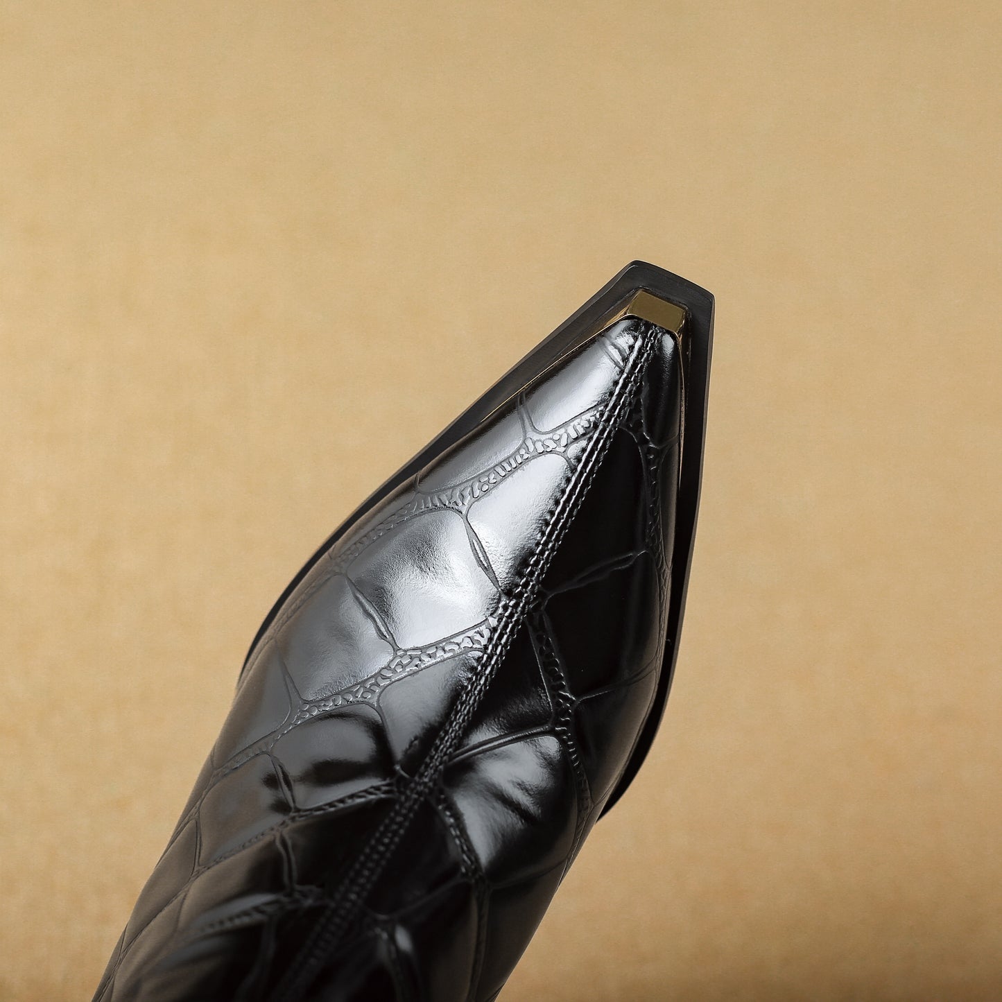 TinaCus Embossed Genuine Leather Women's Pointed Toe Handmade Back Zipper High Chunky Heels Chic Ankle Boots