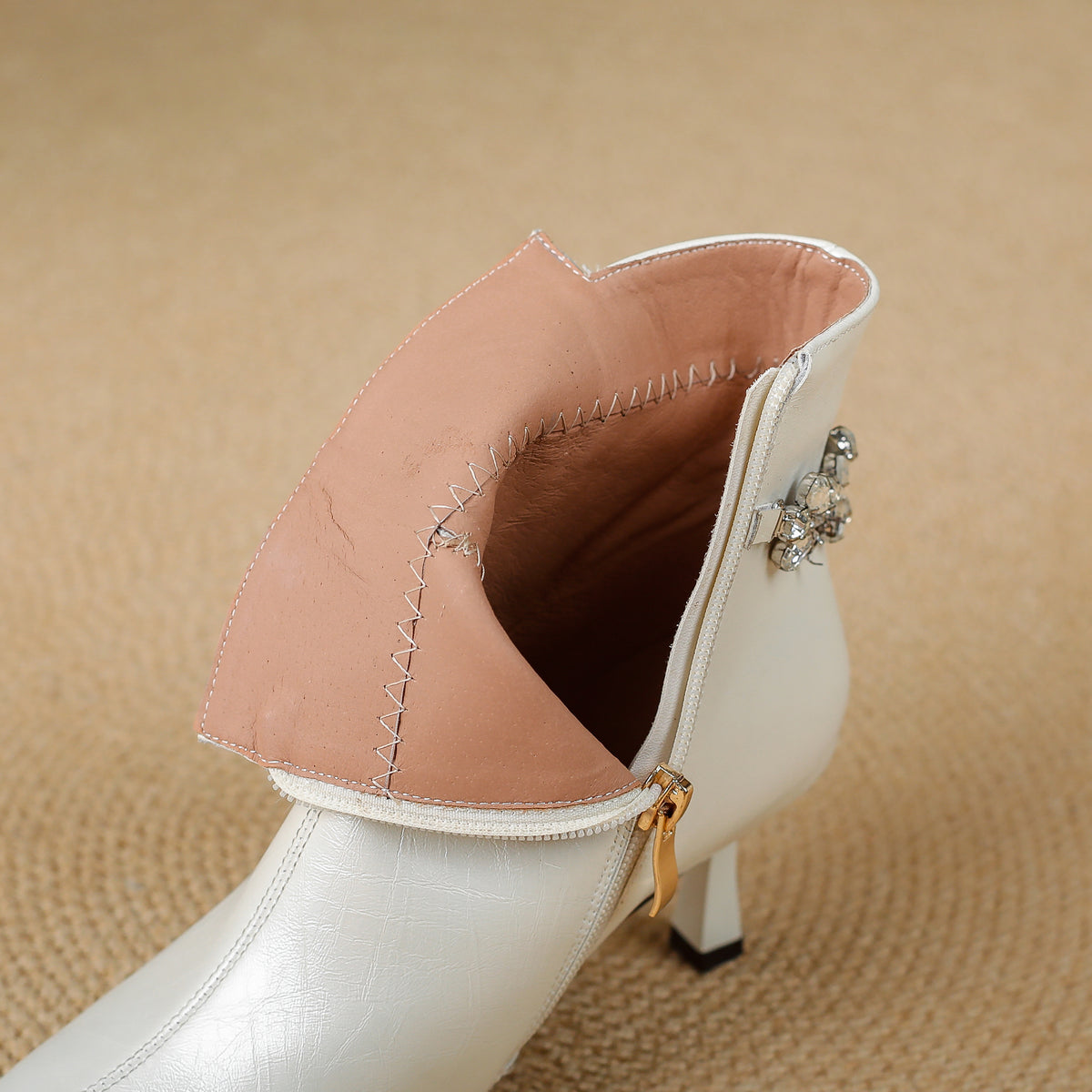 TinaCus Women’s Cap Toe Rhinestones Decor Side Zipper Stiletto Heel Dress Ankle Booties