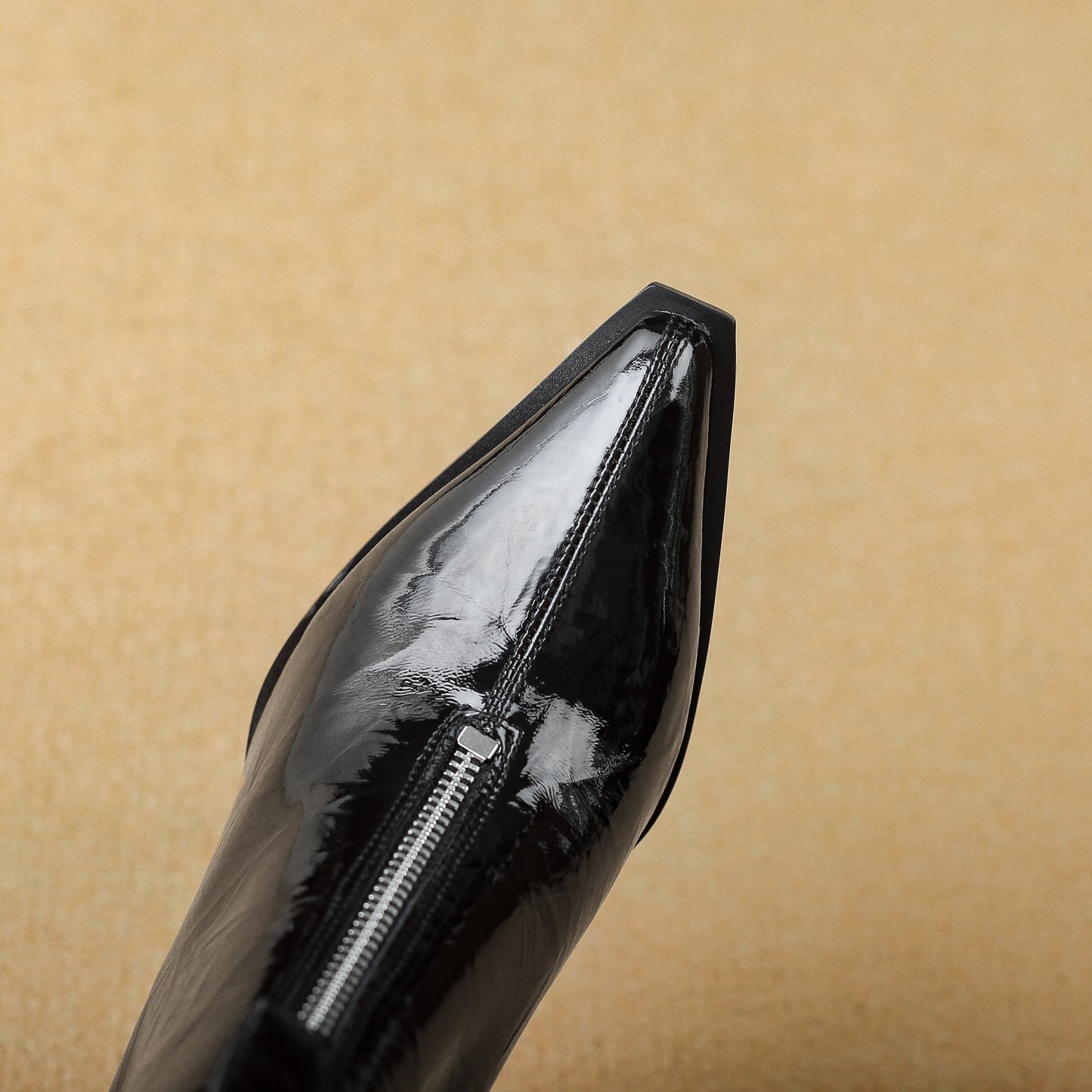 TinaCus Patent Leather Women's Pointed Toe Handmade Front Zipper Mid Chunky Heels Chic Ankle Boots