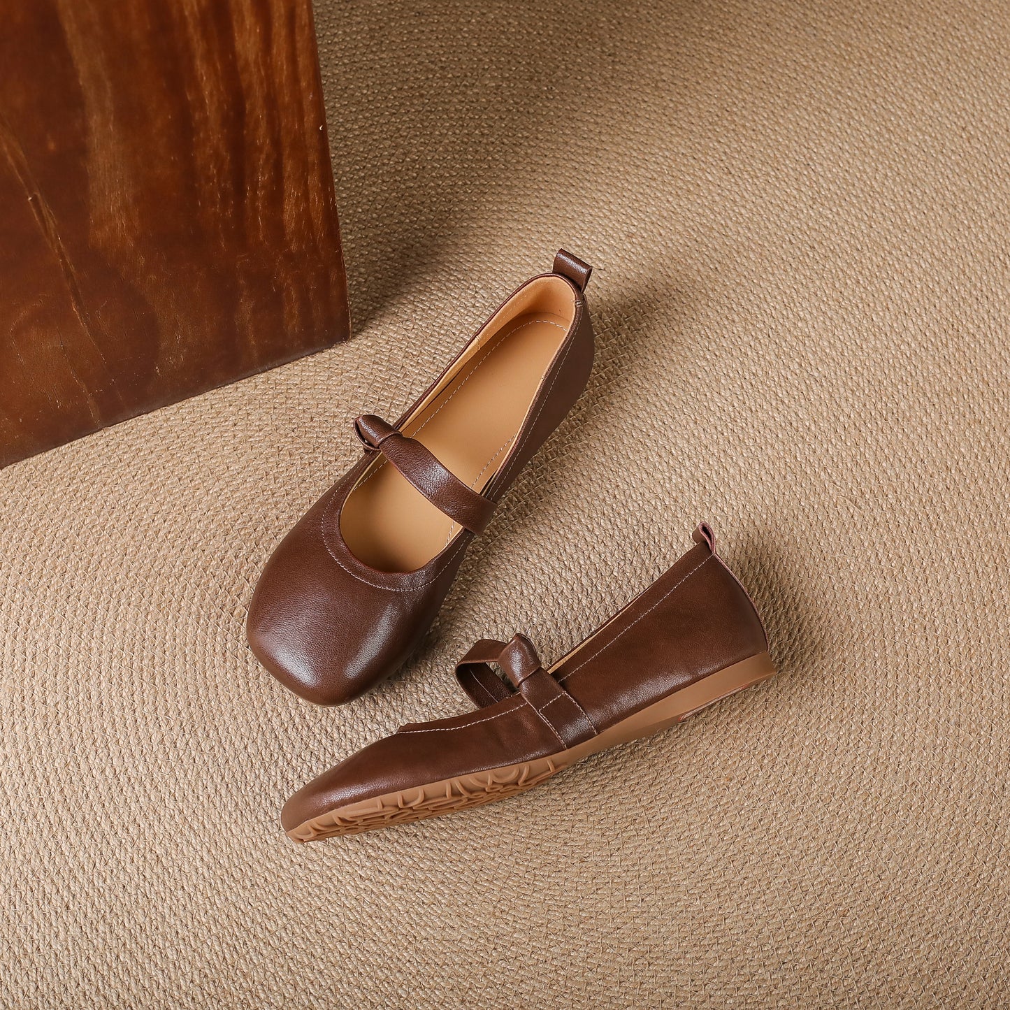 TinaCus Handmade Women's Genuine Leather Almond Toe Slip-on Soft Office Mary Jane Flats Shoes