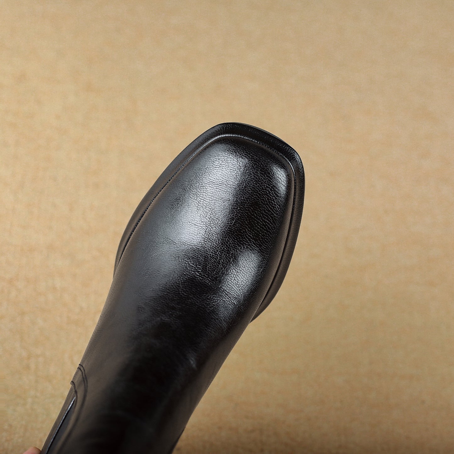 TinaCus Genuine Leather & Elastic Fabric Women's Square Toe Handmade Platform High Heels Zip up Ankle Boots