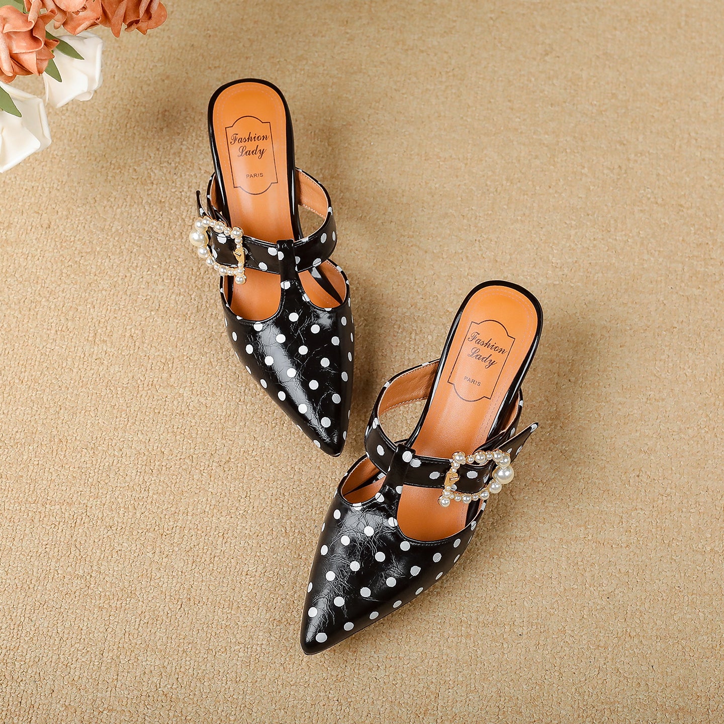 TinaCus Women's Mules Genuine Leather Handmade Wave Point Pointed Toe T-Strap Slip On Sandals Shoes Daily Party