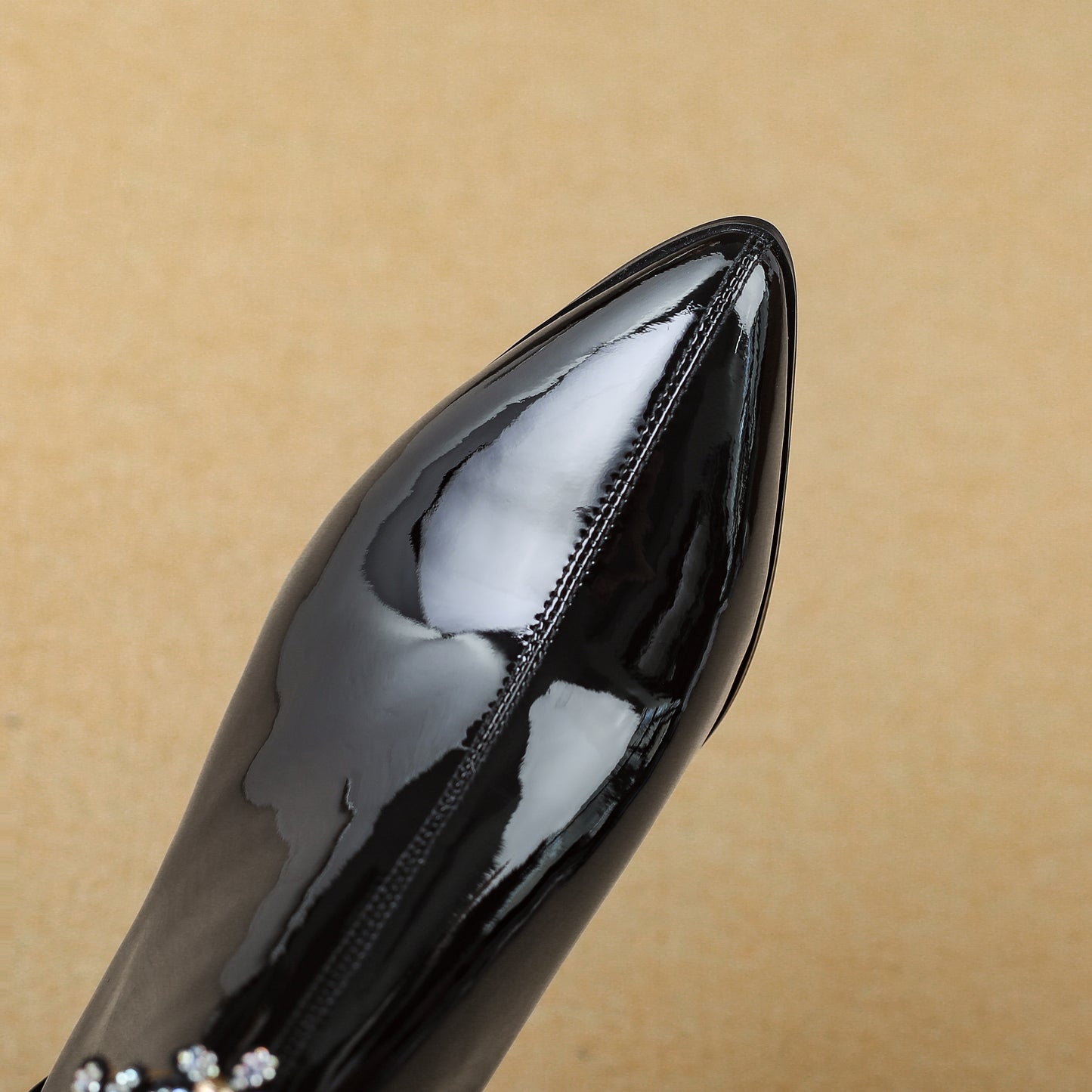 TinaCus Handmade Flowers Women's Ankle Boots Genuine Leather Pointed Toe Mid Heels Zip up Glittery Booties