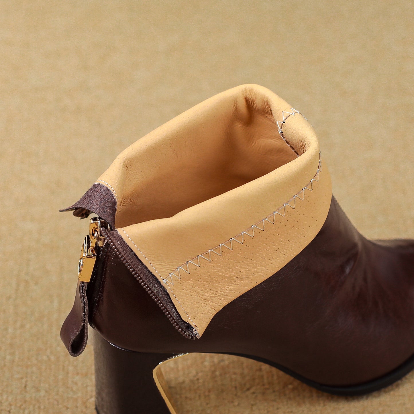 TinaCus Women's Cap Toe Genuine Leather Ankle Boots Handmade High Heels with Back Zipper