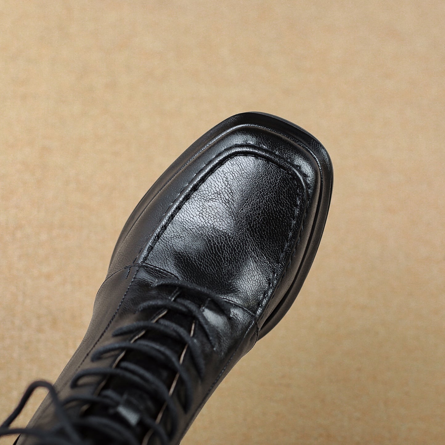 TinaCus Genuine Leather Lace/Zip up Short Boots Women's Square Toe Handmade Platform High Chunky Heels Booties