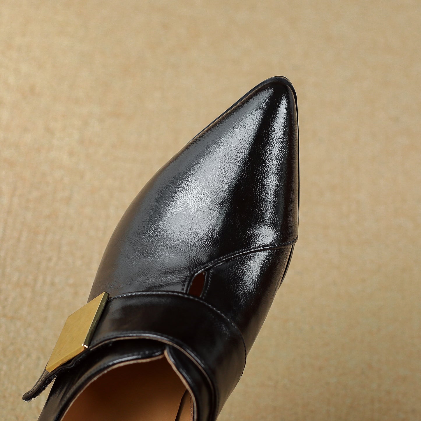 TinaCus Genuine Leather Handmade Pointed Toe Women's Mid Chunky Heels Zip up Pumps Shoes