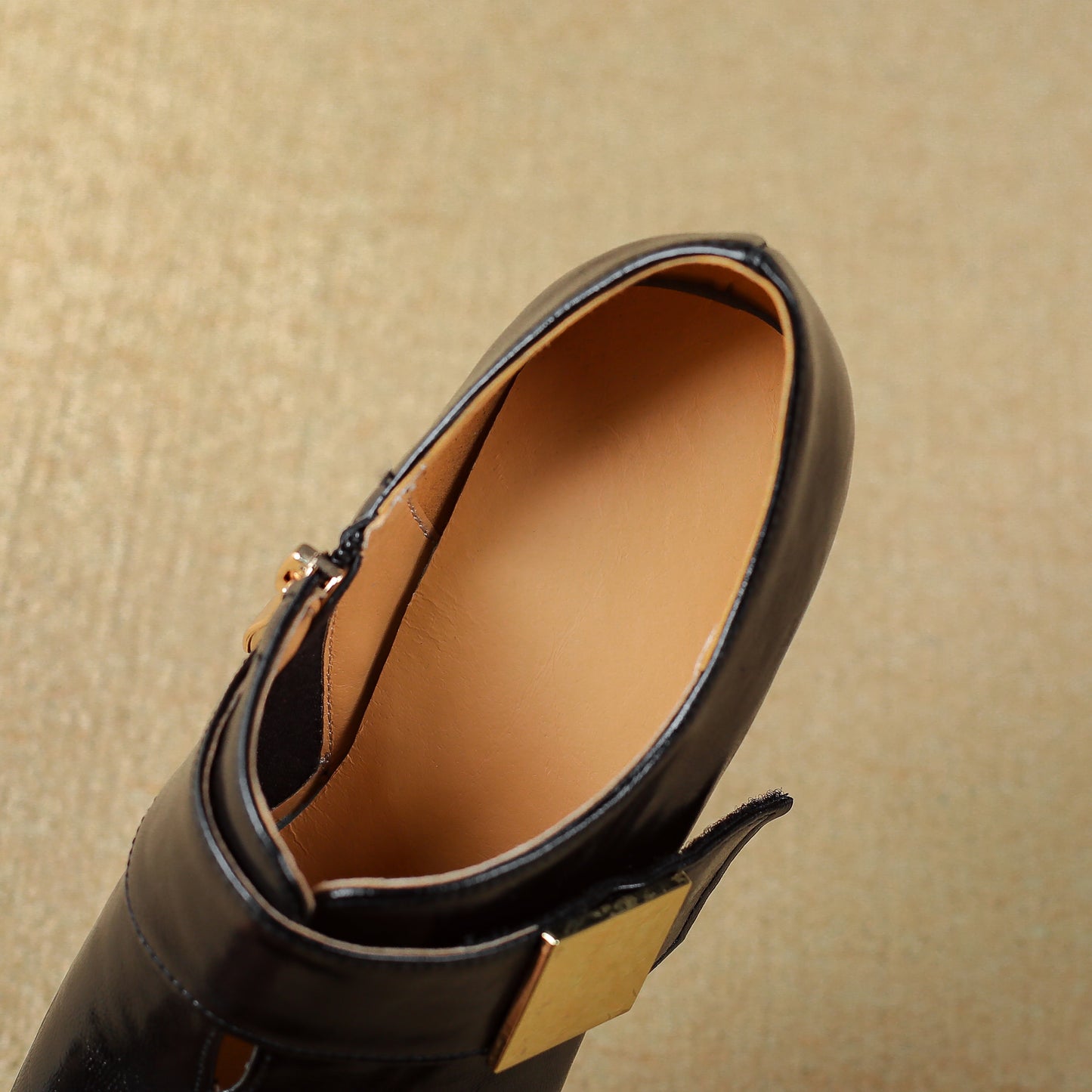 TinaCus Genuine Leather Handmade Pointed Toe Women's Mid Chunky Heels Zip up Pumps Shoes