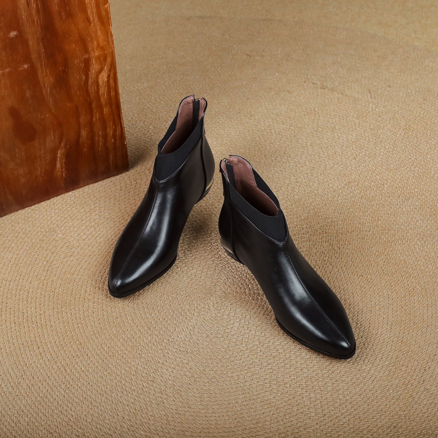 TinaCus Women's Leather Pointed Toe Ankle Booties Handmade Back Zipper Chunky Low Heel Dress Boots