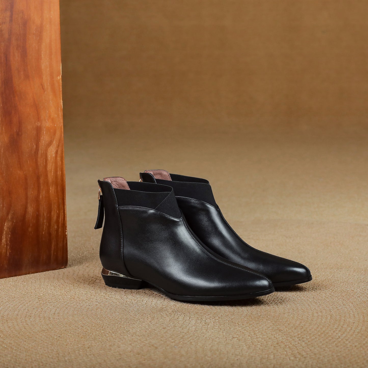 TinaCus Women's Leather Pointed Toe Ankle Booties Handmade Back Zipper Chunky Low Heel Dress Boots