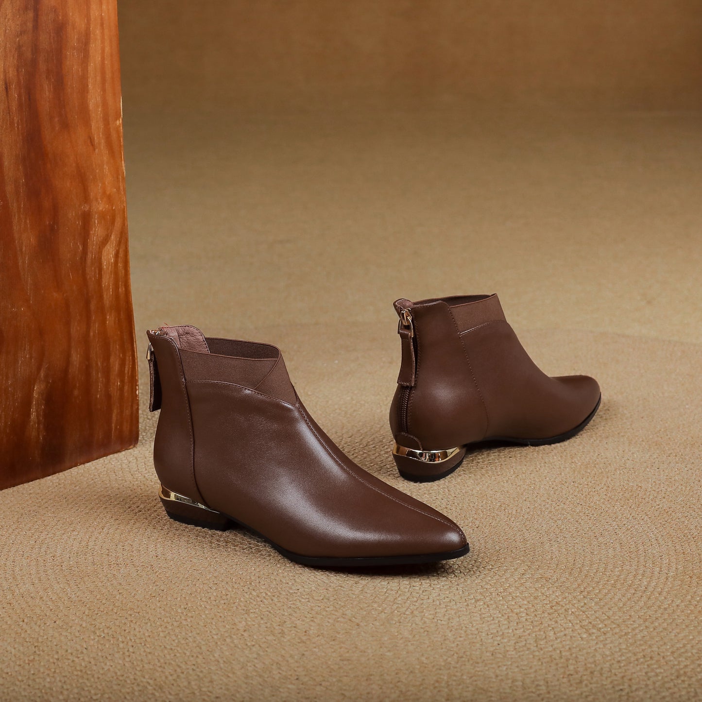 TinaCus Women's Leather Pointed Toe Ankle Booties Handmade Back Zipper Chunky Low Heel Dress Boots