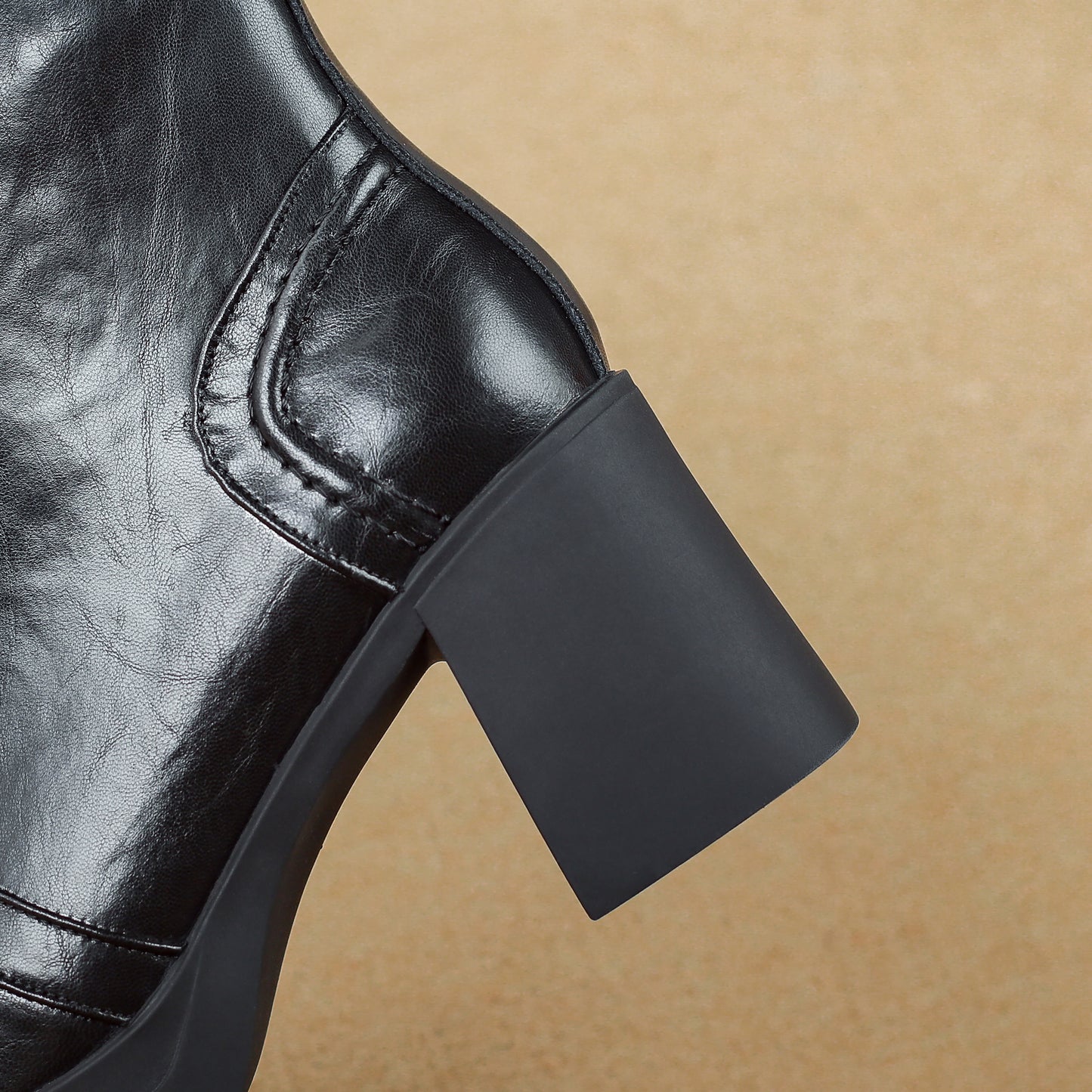 TinaCus Genuine Leather Platform Chunky Heels Ankle Boots Handmade Zipper & Selftie Women's Square Toe Booties