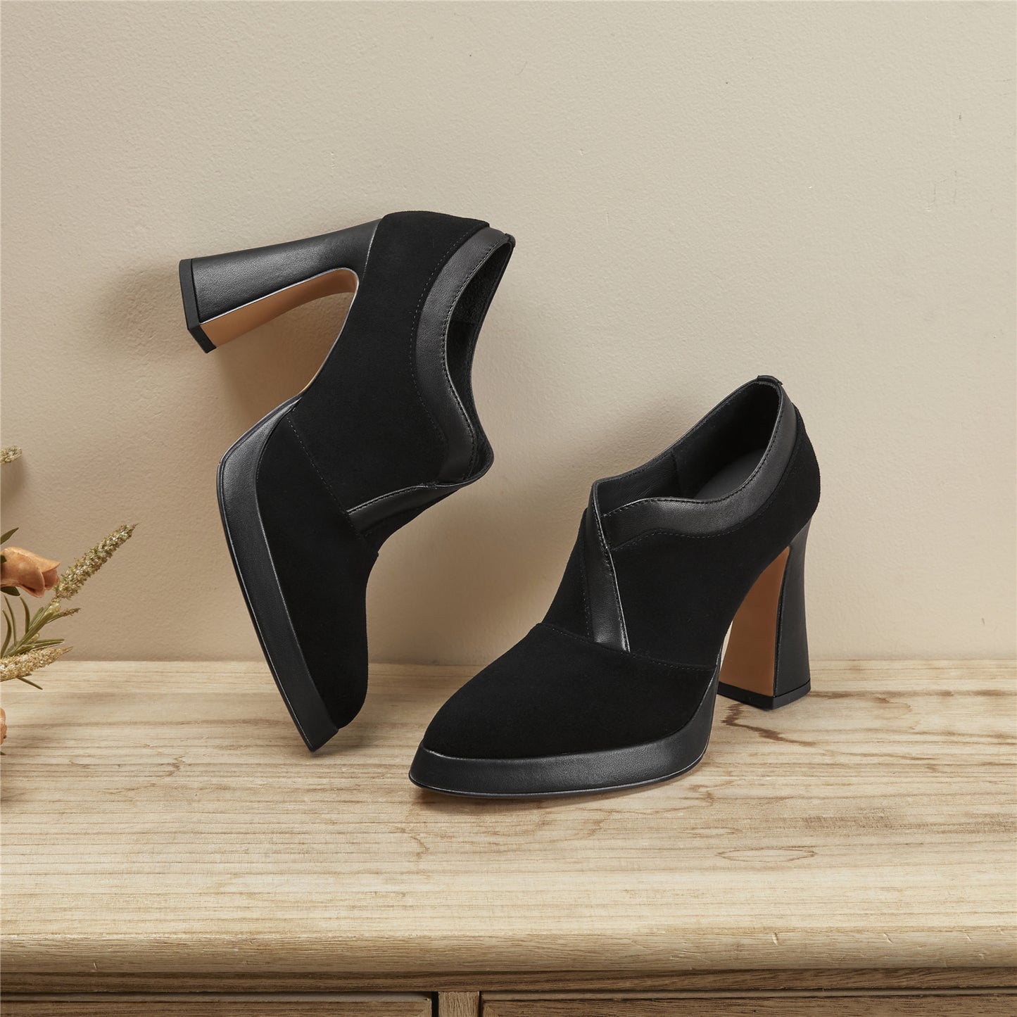 TinaCus Women's Suede Leather Handmade Platform High Heel Pumps Shoes