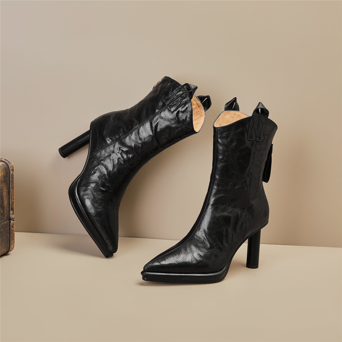 TinaCus Women's Genuine Leather Sexy High Heel Handmade Platform Back Zip Mid Calf Boots