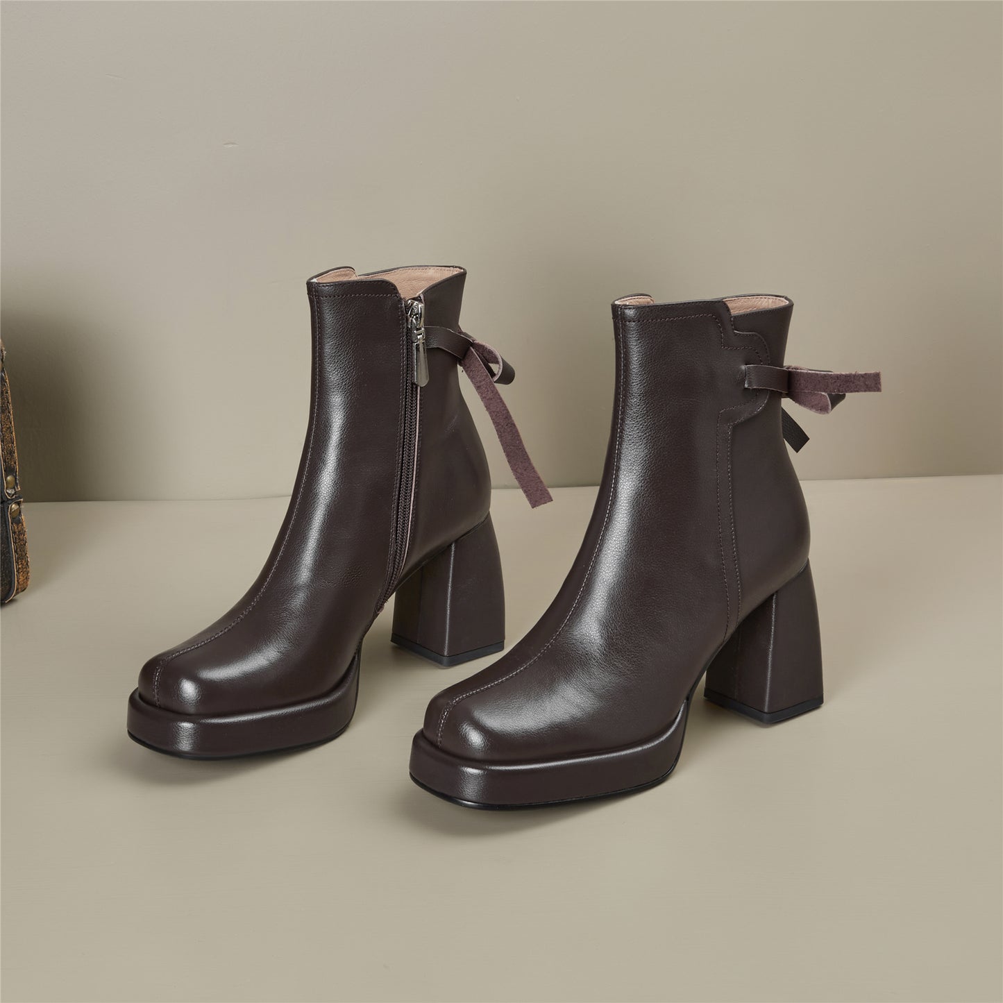 TinaCus Women's Genuine Leather High Heel Handmade Side Zip Platform Ankle Boots