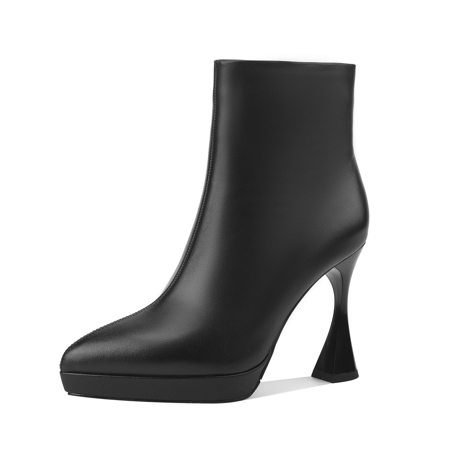 TinaCus Damen-Stiefeletten aus echtem Leder, Plateau, handgefertigt, hoher Absatz, seitlicher Reißverschluss