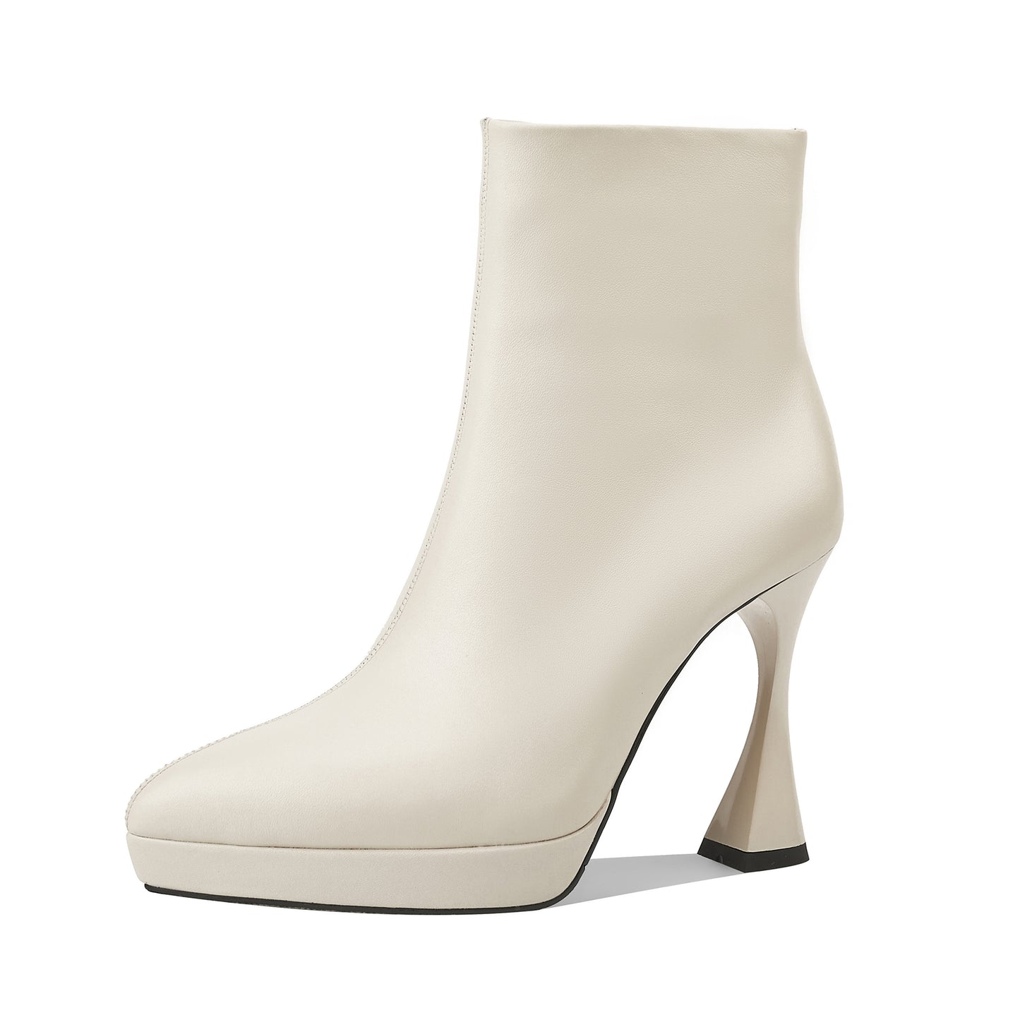 TinaCus Damen-Stiefeletten aus echtem Leder, Plateau, handgefertigt, hoher Absatz, seitlicher Reißverschluss