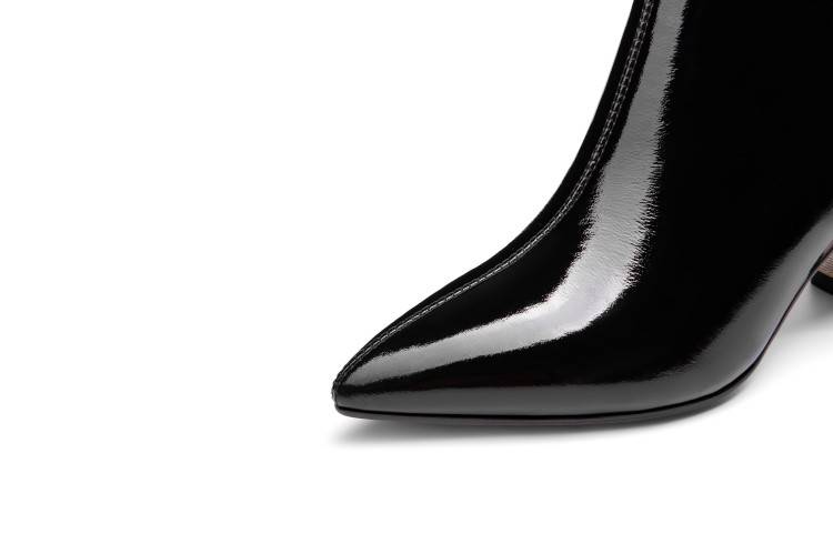 TinaCus Women's Patent Leather Handmade Crystal Mid Chunky Heel Back Zipper Pointed Toe Plus-Size Ankle Boots