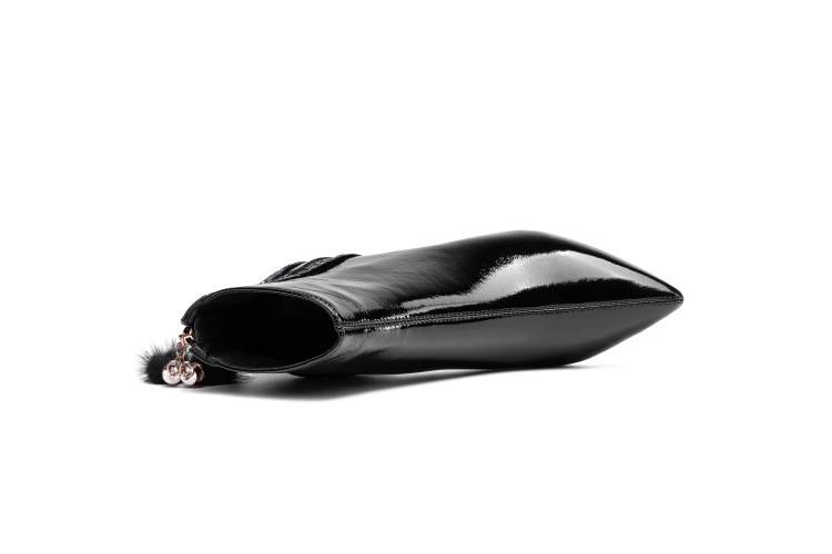 TinaCus Women's Patent Leather Handmade Crystal Mid Chunky Heel Back Zipper Pointed Toe Plus-Size Ankle Boots