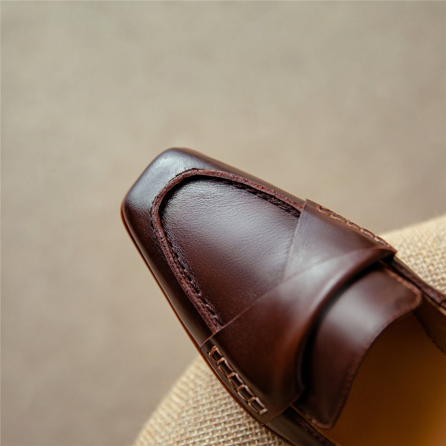 TinaCus Handmade Women's Genuine Leather Square Toe Slip On Chunky Heel Pumps