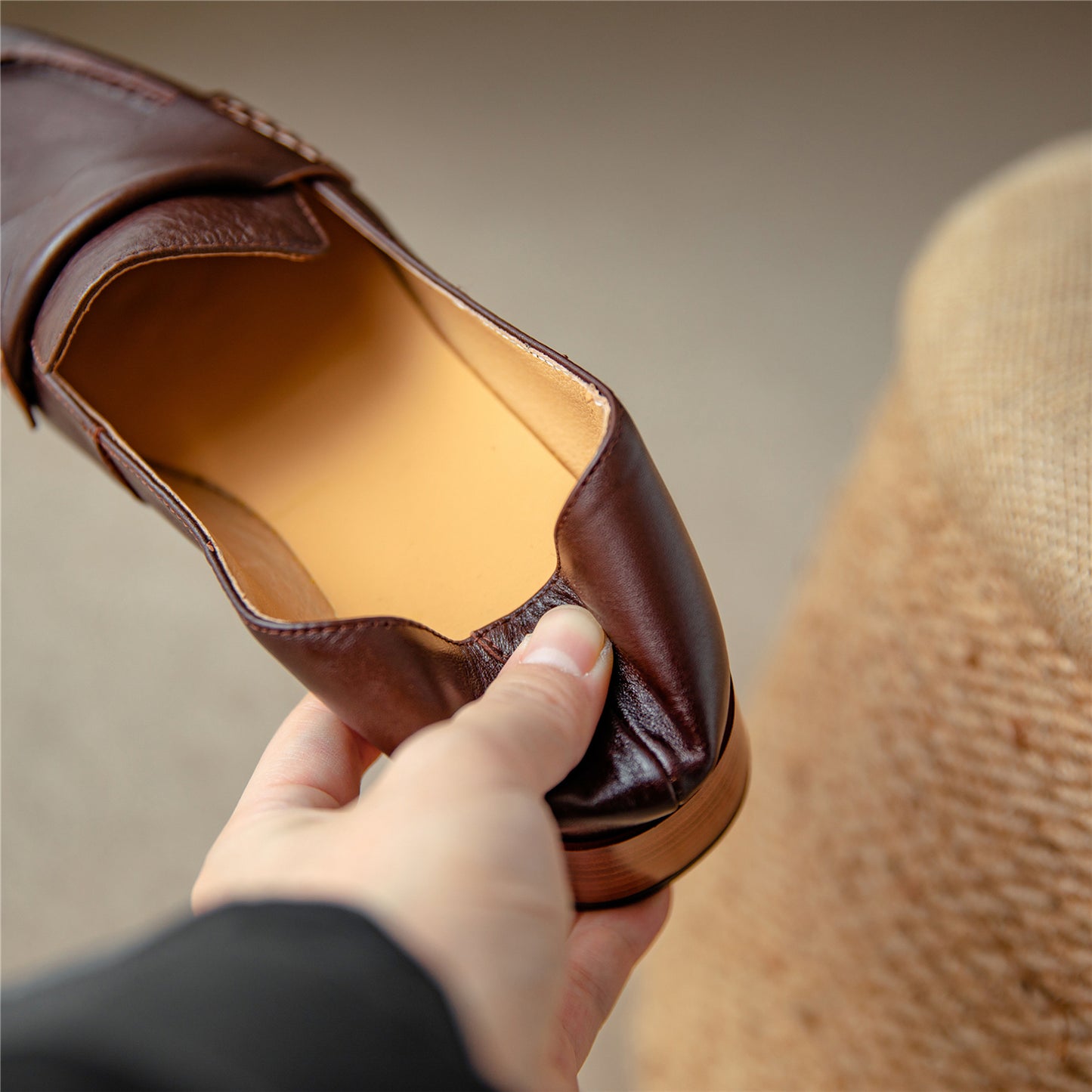TinaCus Handmade Women's Genuine Leather Square Toe Slip On Chunky Heel Pumps