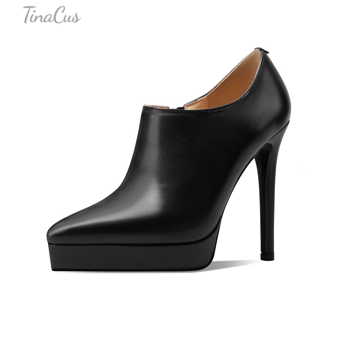 TinaCus Women's Pointed Toe Handmade Platform Stiletto High Heels Genuine Leather Zip Up Pumps Shoes