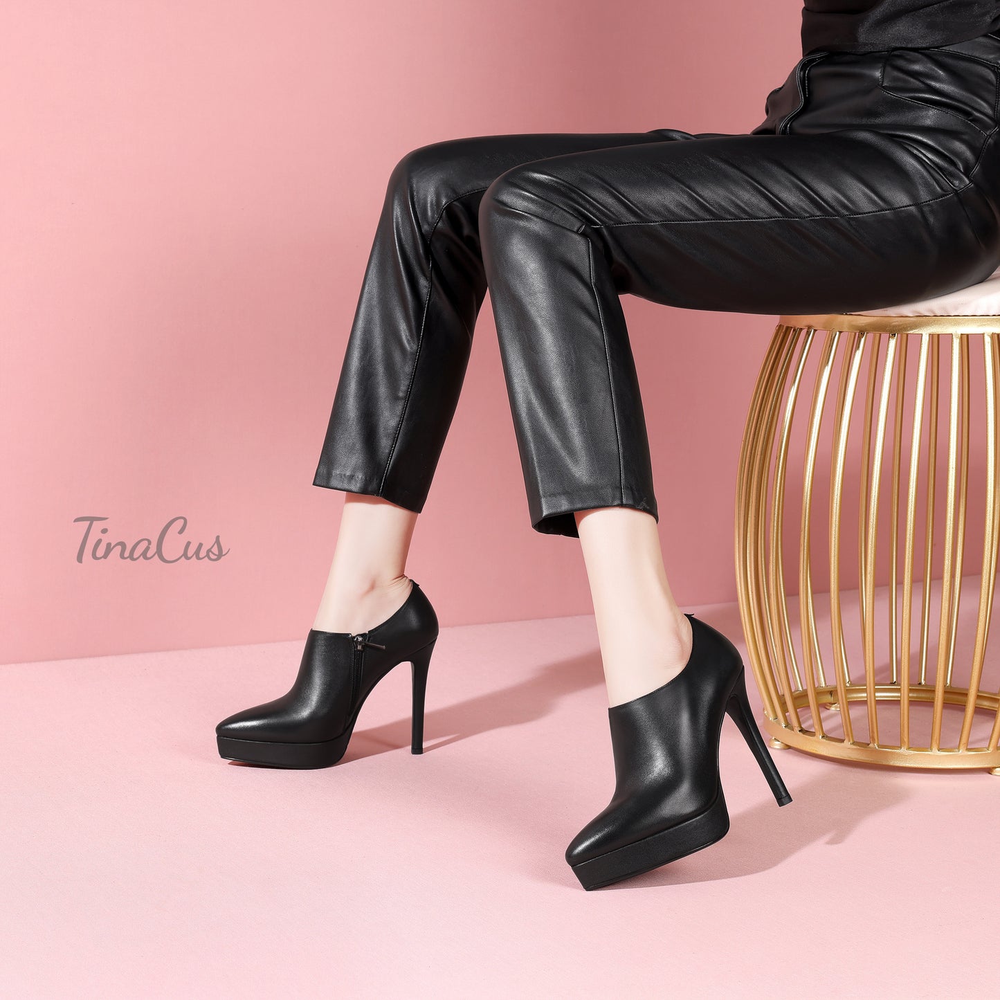 TinaCus Women's Pointed Toe Handmade Platform Stiletto High Heels Genuine Leather Zip Up Pumps Shoes