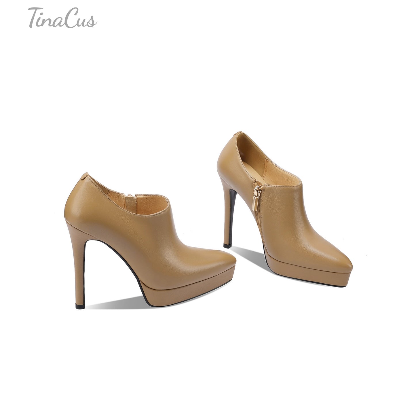 TinaCus Women's Pointed Toe Handmade Platform Stiletto High Heels Genuine Leather Zip Up Pumps Shoes