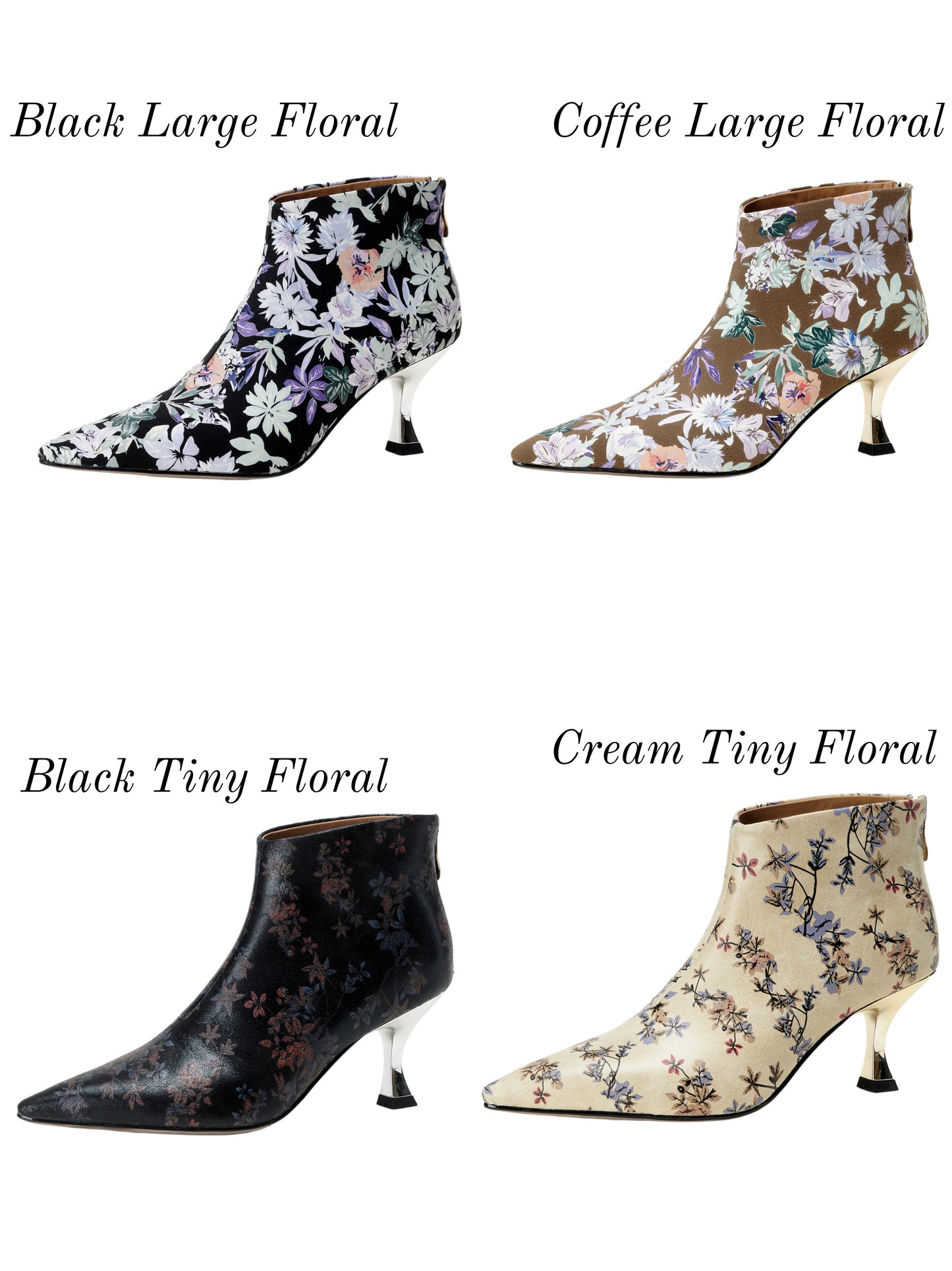 TinaCus Damen-Stiefeletten mit Glitzerschnalle, echtes Leder, handgefertigt, Reißverschluss hinten, Stickerei, Blumen