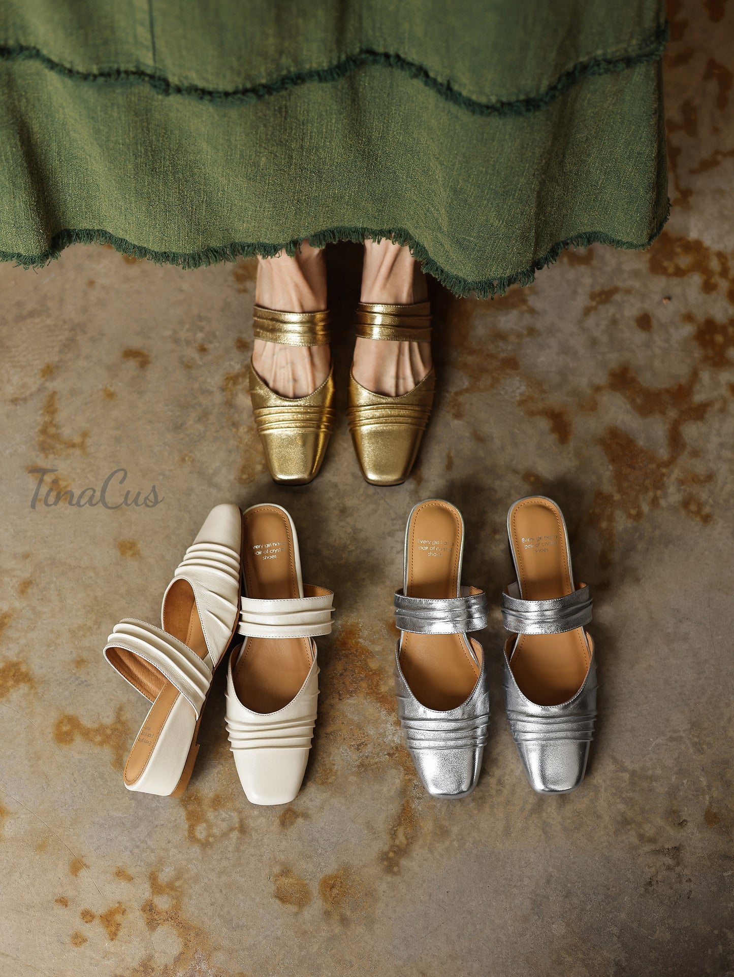 TinaCus Ruched Genuine Leather Women's Mules Handmade Square Toe Low Wedge Heel Slip On Backless Slide Sandals