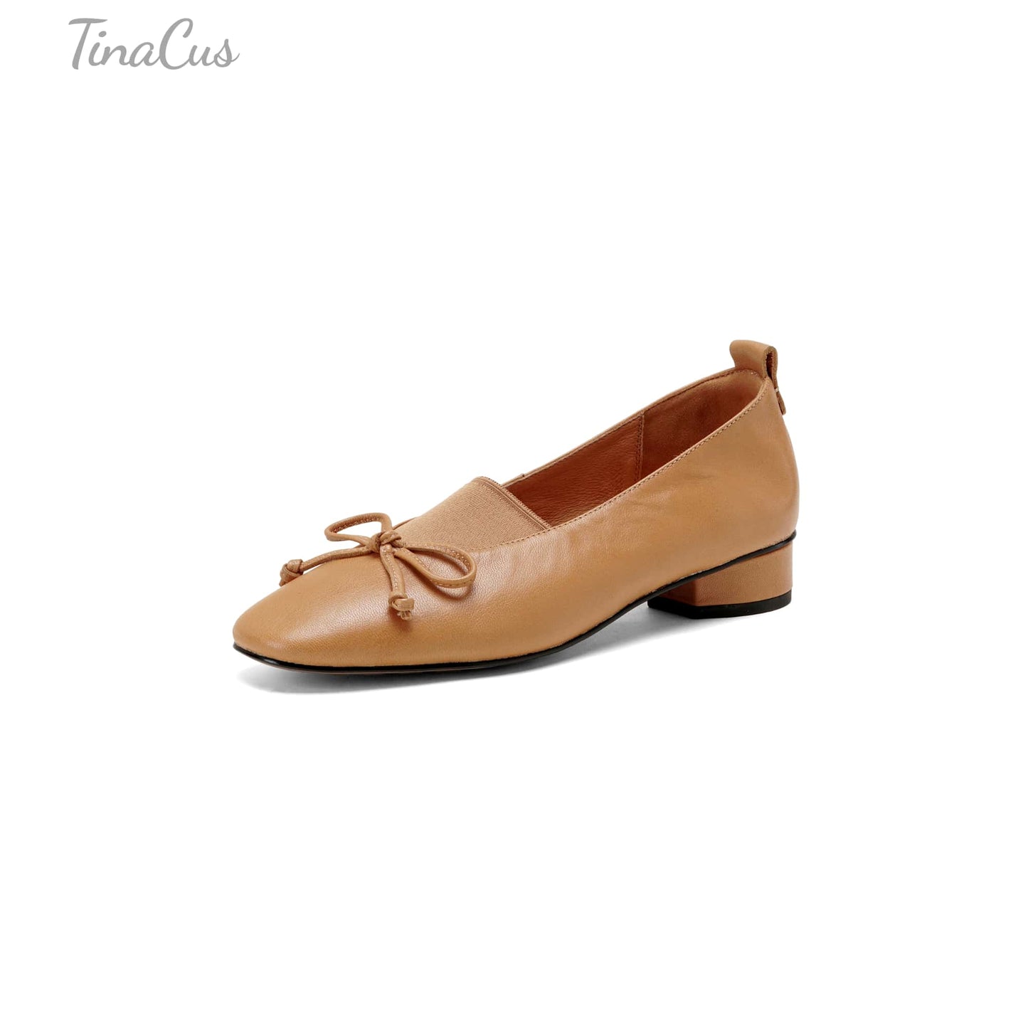 TinaCus Handmade Women's Genuine Leather Round Toe Elastic Slip On Low Heel Dress Loafer Shoes with Bowknot