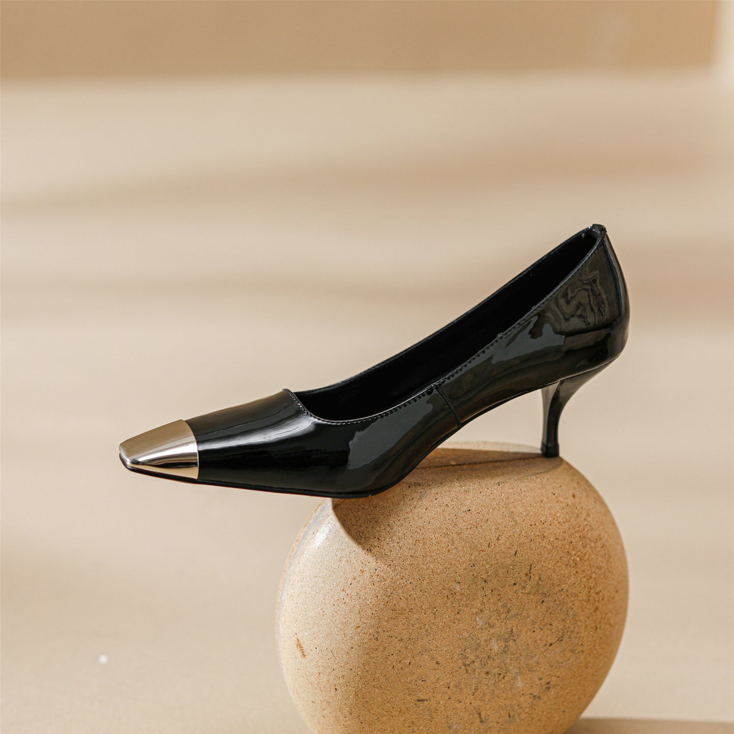 TinaCus Women's Patent Leather Handmade Cap-Toe Exquisite Heel Slip On Pumps Shoes