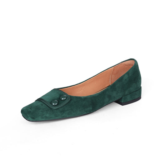 TinaCus Women's Square Toe Soft Suede Leather Handmade Button Décor Comfort Slip On Flats