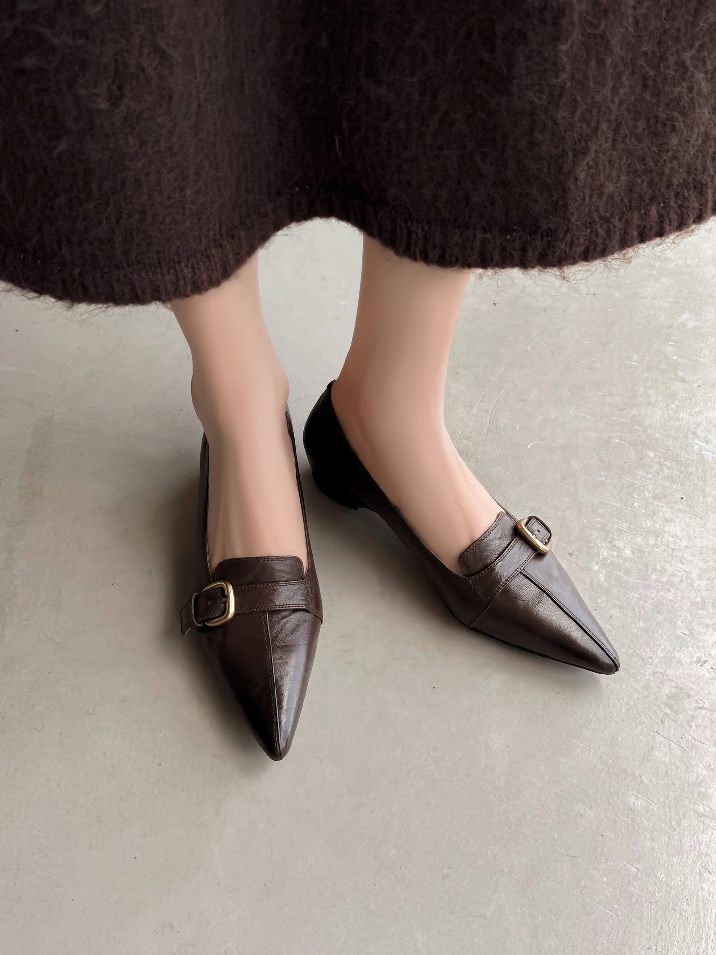 TinaCus Handmade Women's Genuine Leather Pointed Toe Decor Buckle Wedge Heel Office Dress Loafer Shoes