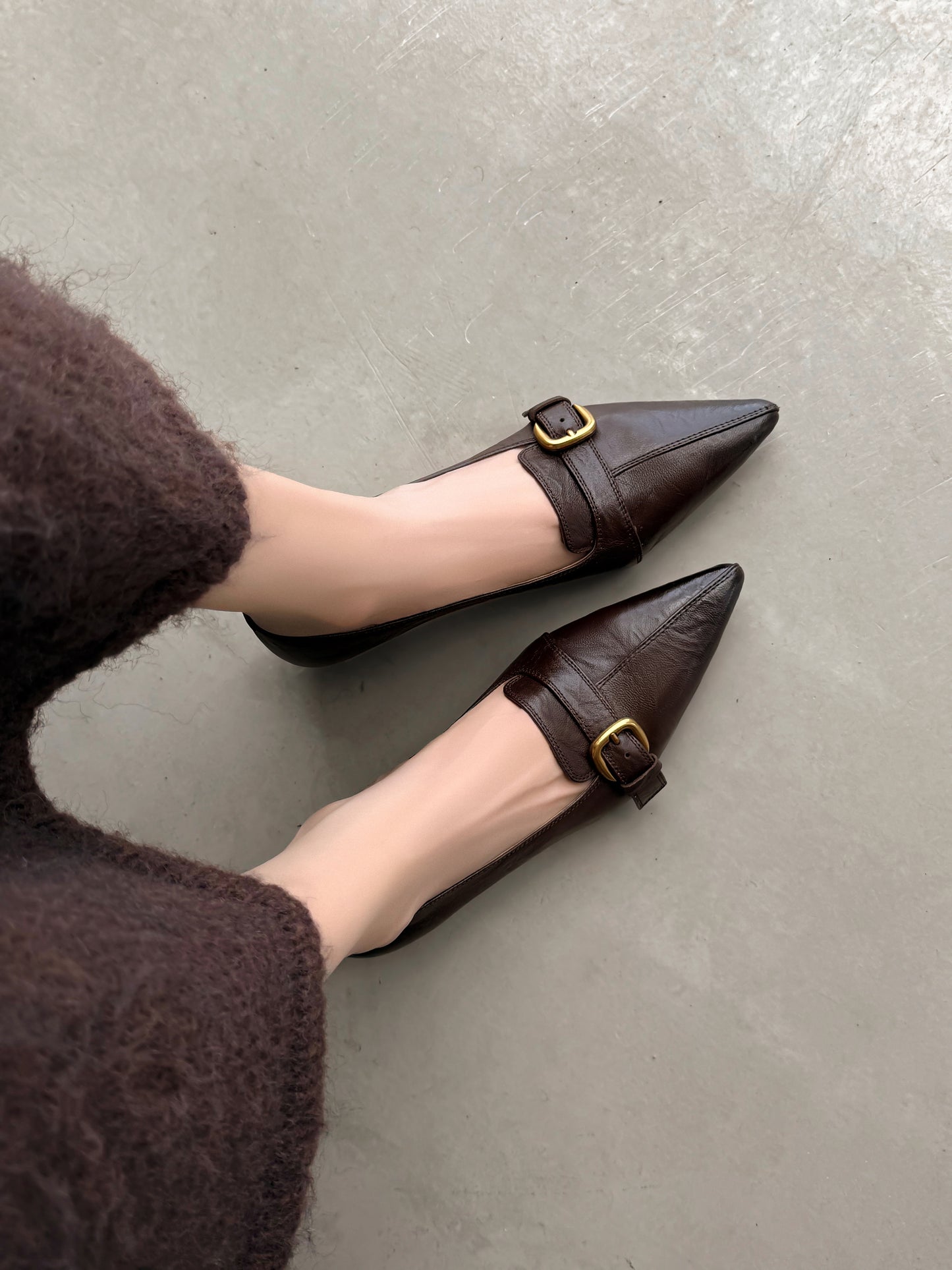 TinaCus Handmade Women's Genuine Leather Pointed Toe Decor Buckle Wedge Heel Office Dress Loafer Shoes