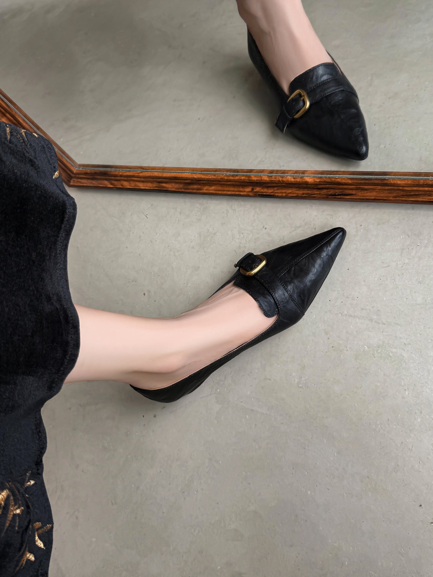 TinaCus Handmade Women's Genuine Leather Pointed Toe Decor Buckle Wedge Heel Office Dress Loafer Shoes