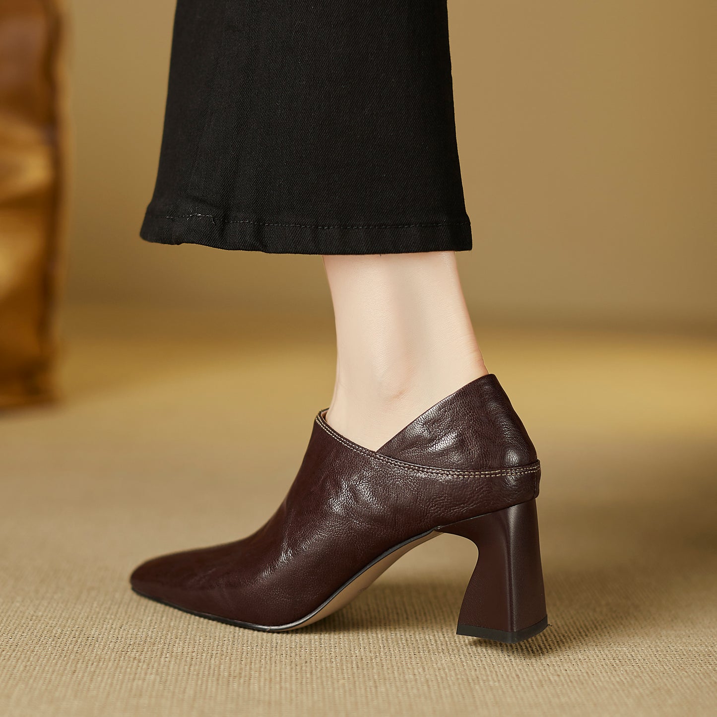 TinaCus Handmade Women's Genuine Leather Square Toe V-Cut Side Zipper Mid Block Heel Loafers Shoes