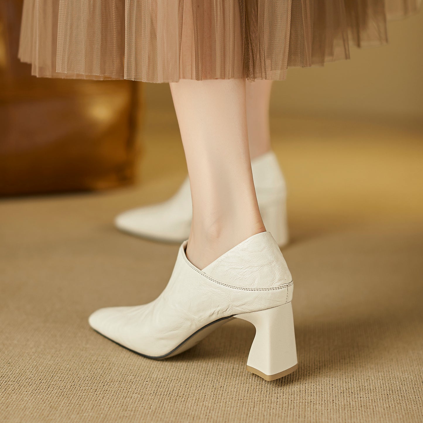 TinaCus Handmade Women's Genuine Leather Square Toe V-Cut Side Zipper Mid Block Heel Loafers Shoes