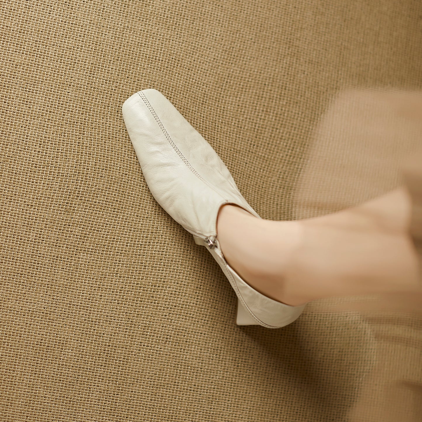 TinaCus Handmade Women's Genuine Leather Square Toe V-Cut Side Zipper Mid Block Heel Loafers Shoes