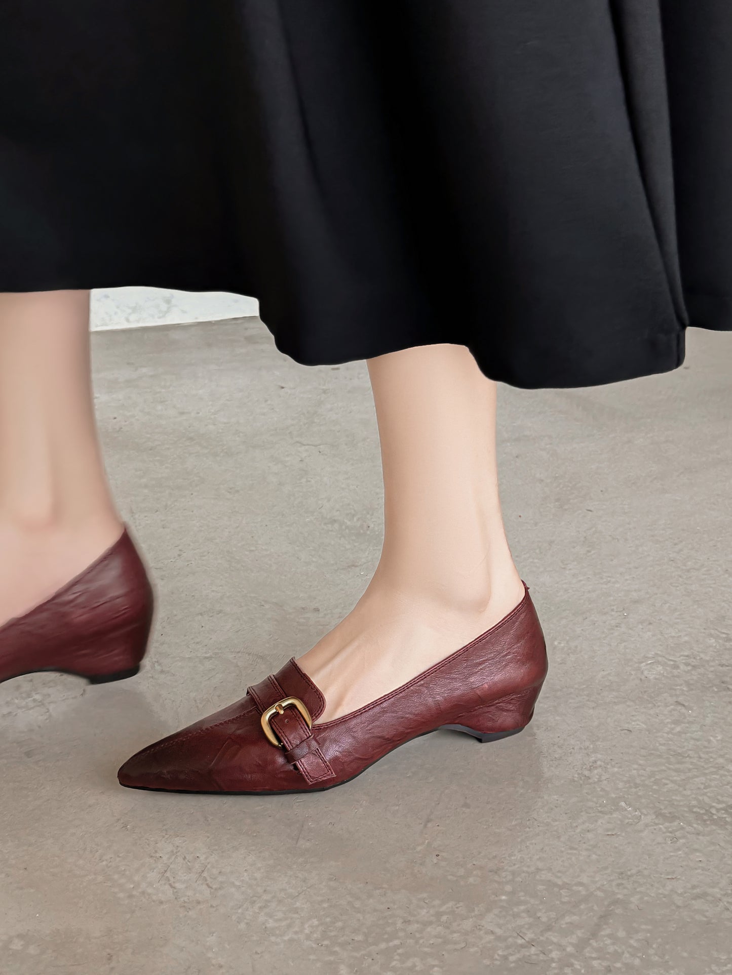 TinaCus Handmade Women's Genuine Leather Pointed Toe Decor Buckle Wedge Heel Office Dress Loafer Shoes