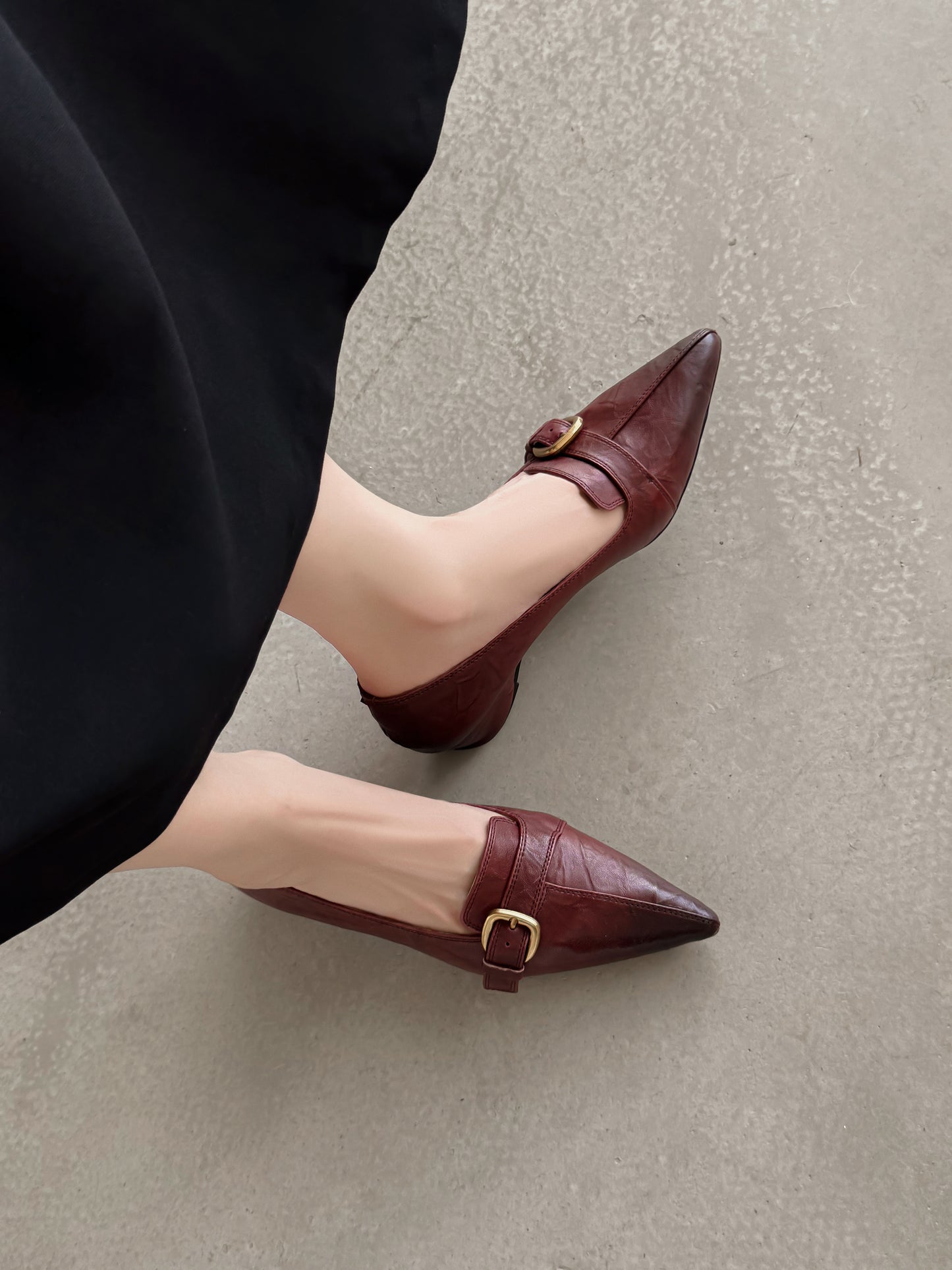 TinaCus Handmade Women's Genuine Leather Pointed Toe Decor Buckle Wedge Heel Office Dress Loafer Shoes