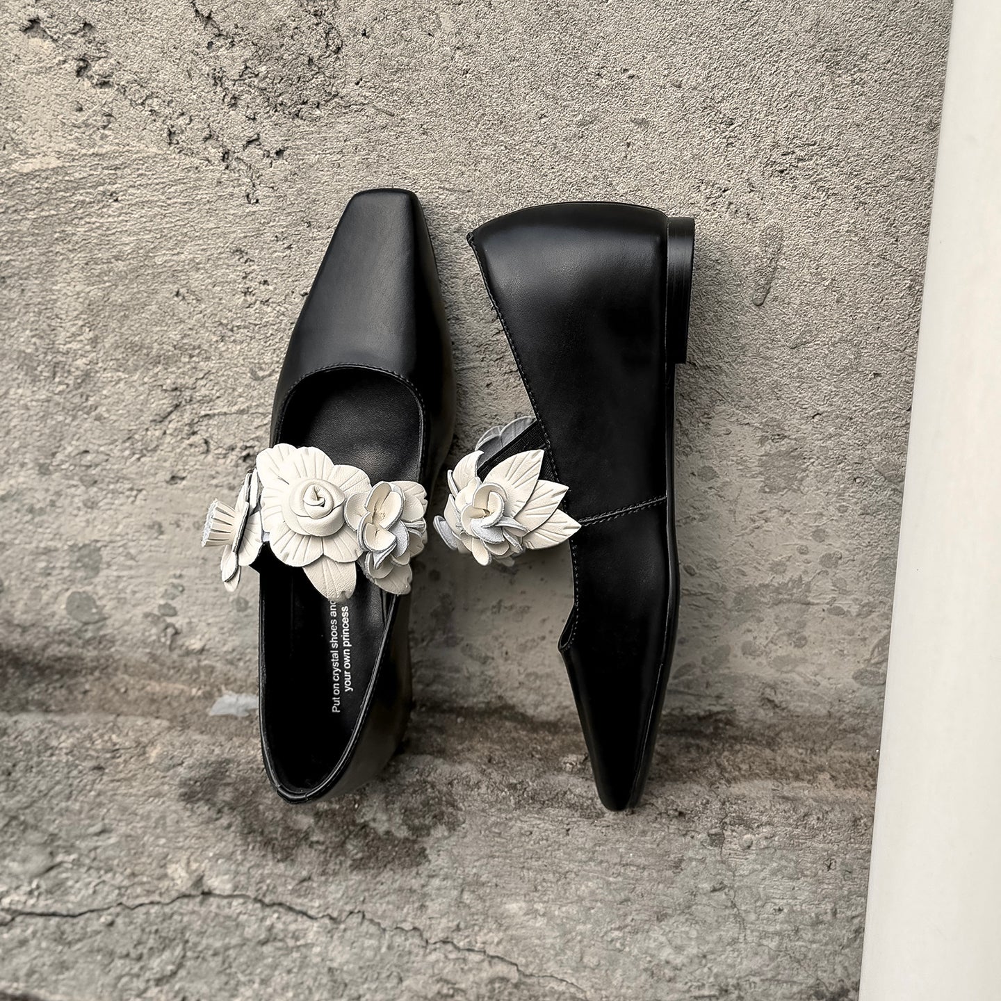 TinaCus Women's Leather Ballet Shoes Handmade Square Toe Flowers Slip On Pumps Casual Dress Party