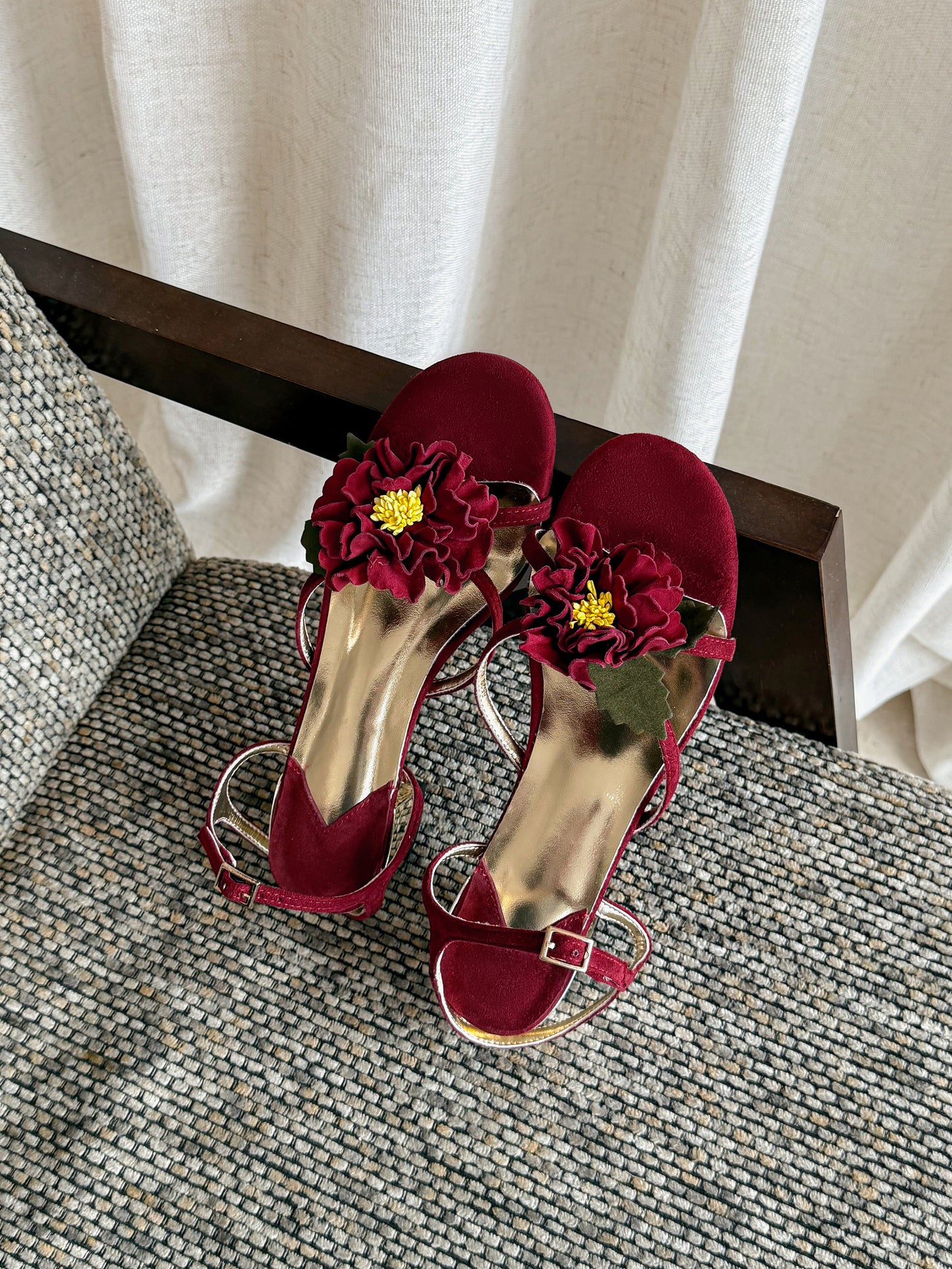 TinaCus Women's Leather Sandals Handmade Floral Chunky Heel Dress Pumps Daily Party