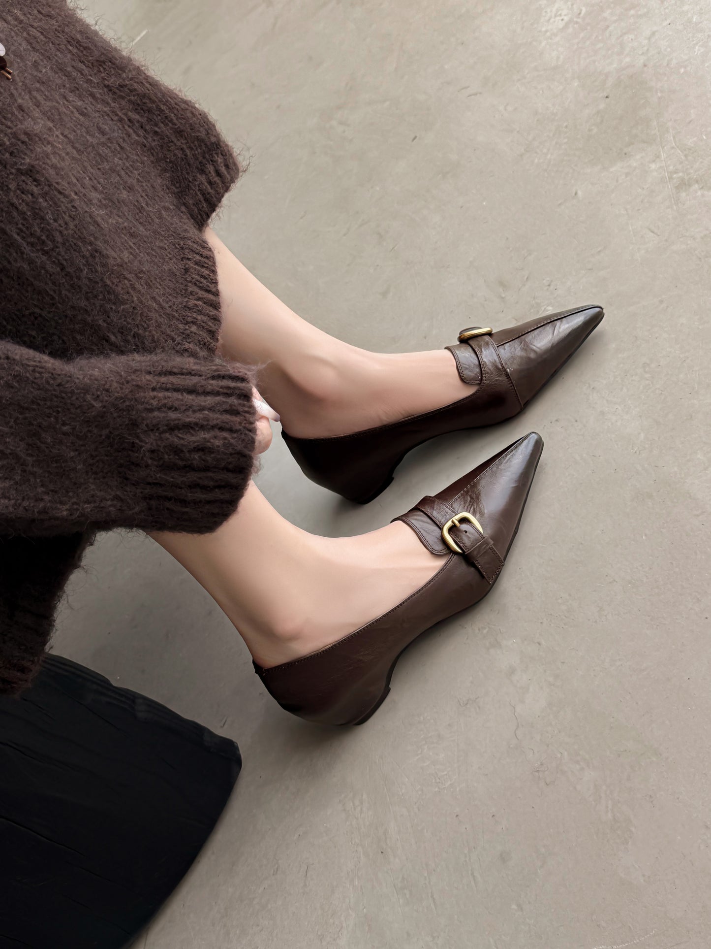 TinaCus Handmade Women's Genuine Leather Pointed Toe Decor Buckle Wedge Heel Office Dress Loafer Shoes