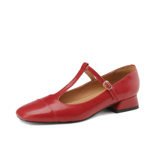 TinaCus T-Strap Buckle Women's Handmade Genuine Leather Mary Jane Flats Shoes